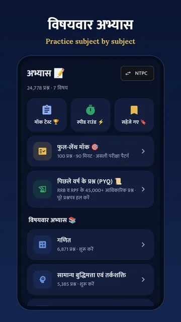 RailPariksha app: Practice by subject